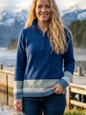 Old Ranch Organic Cotton Zip Knit Sweater Boho Cabin Scandinavian Cottagecore